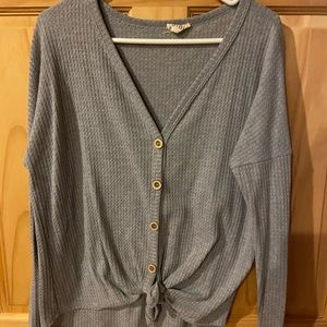 Gray Button/Tie Front Boutique long sleeve top